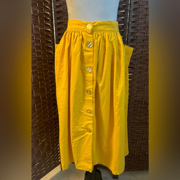 Ken Sington Square Vintage Y2K Yellow Skirt Large Side Pockets Button Up USA 28 - Picture 2 of 11